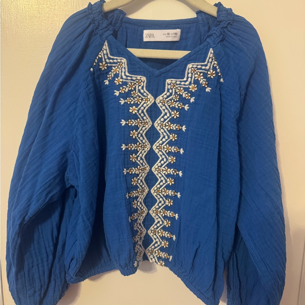 Zara Kids Royal Blue Embroidered Blouse